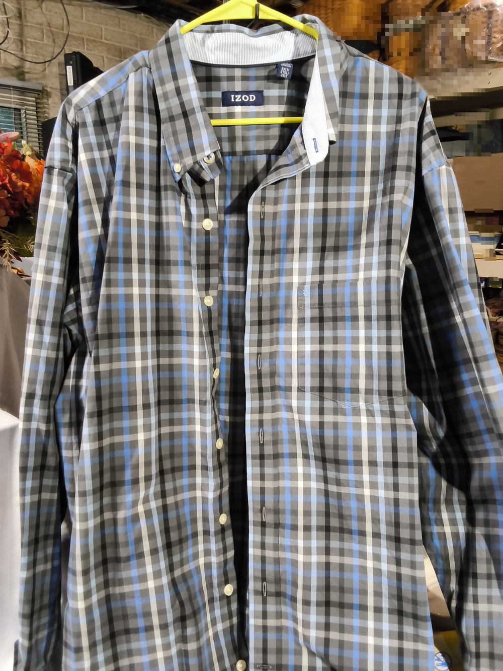 Izod Men's Gray and Blue Plaid Button-Down Shirt